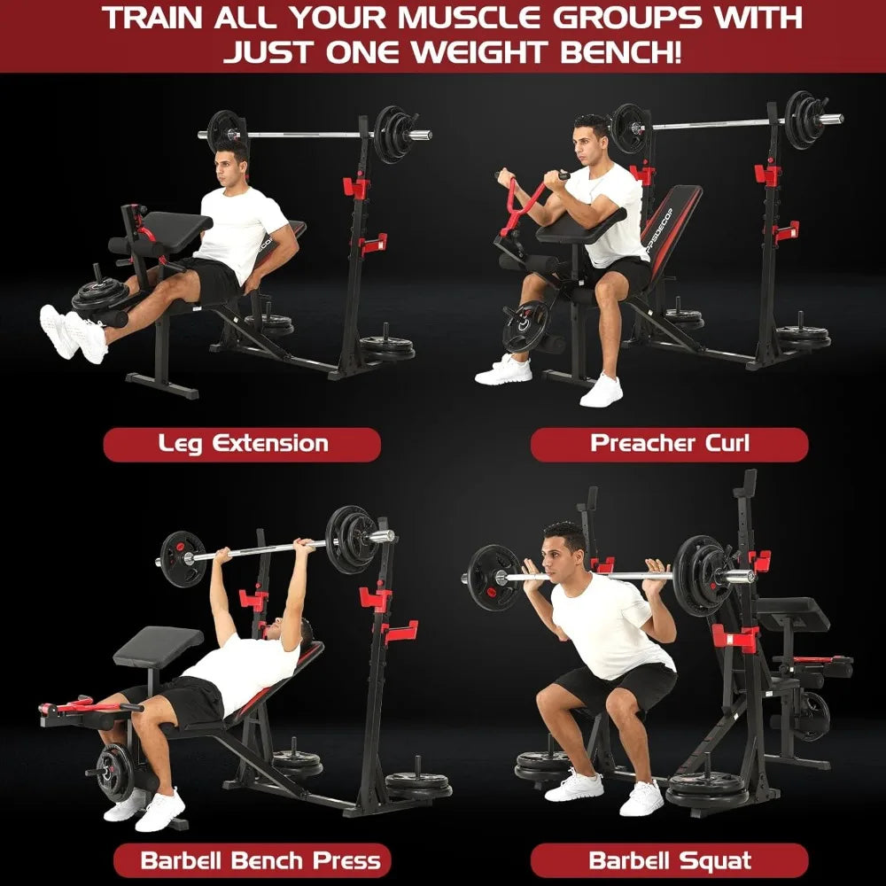900LBS Weight Bench Set with Squat Rack & Preacher Curl for Home Gym