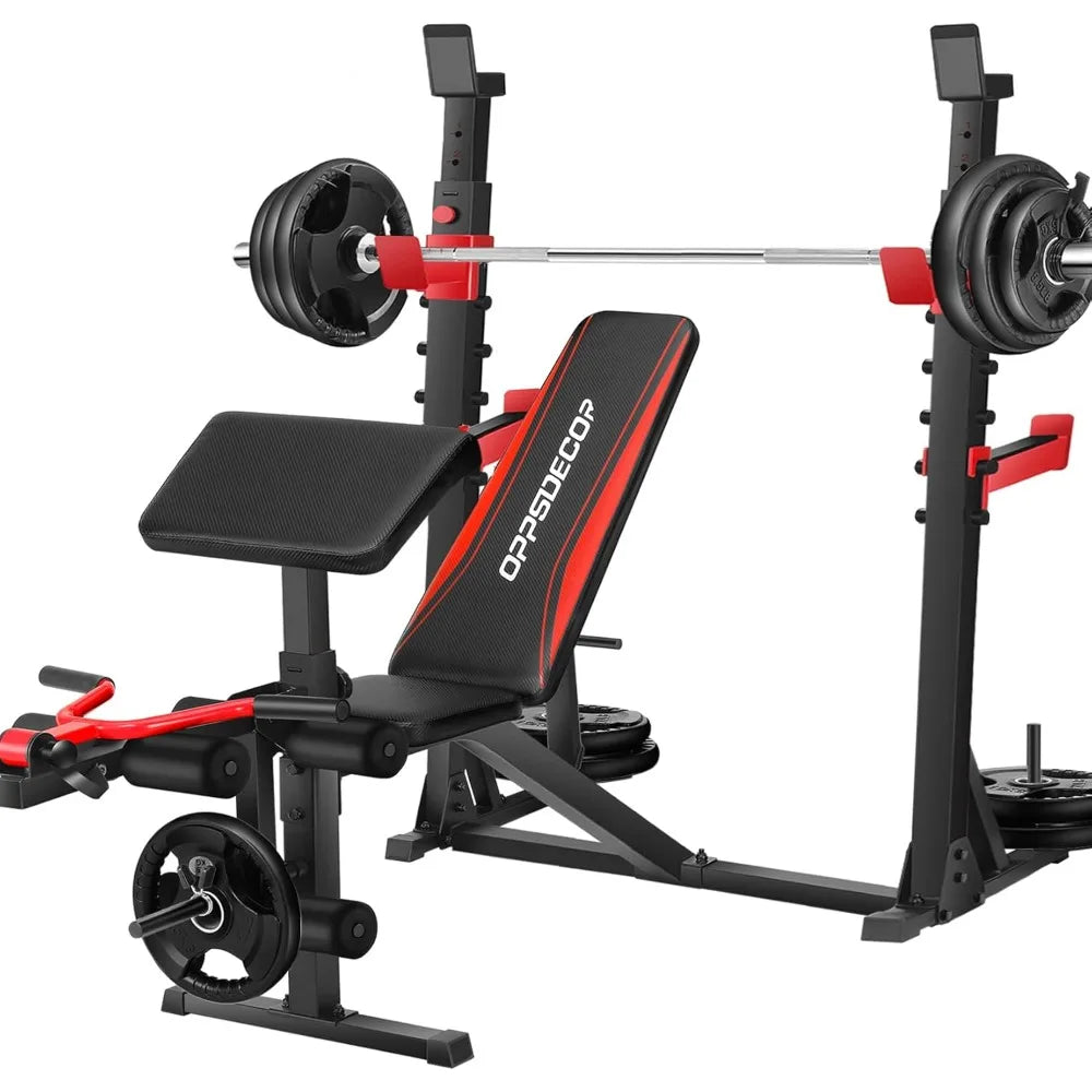 900LBS Weight Bench Set with Squat Rack & Preacher Curl for Home Gym