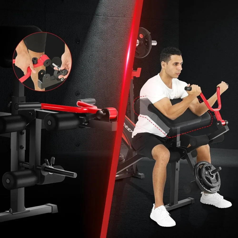 900LBS Weight Bench Set with Squat Rack & Preacher Curl for Home Gym