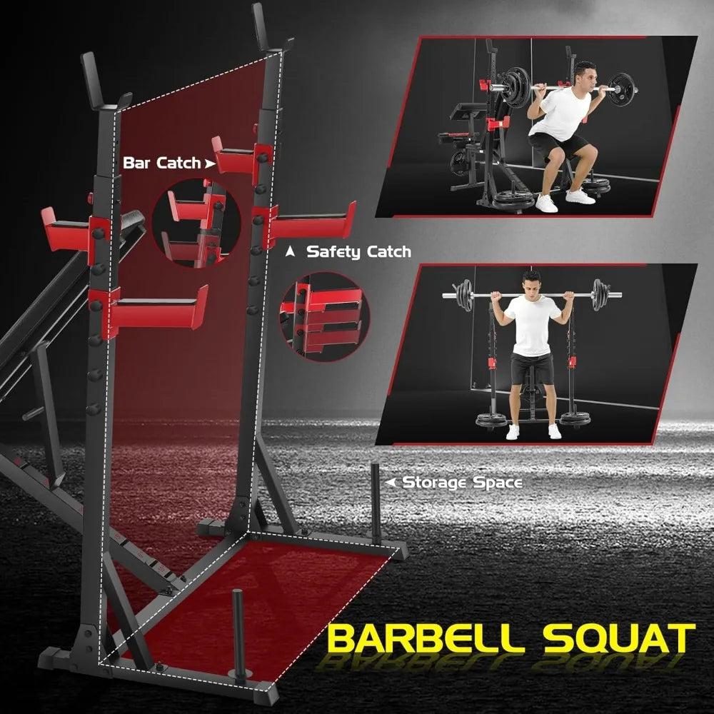 900LBS Weight Bench Set with Squat Rack & Preacher Curl for Home Gym