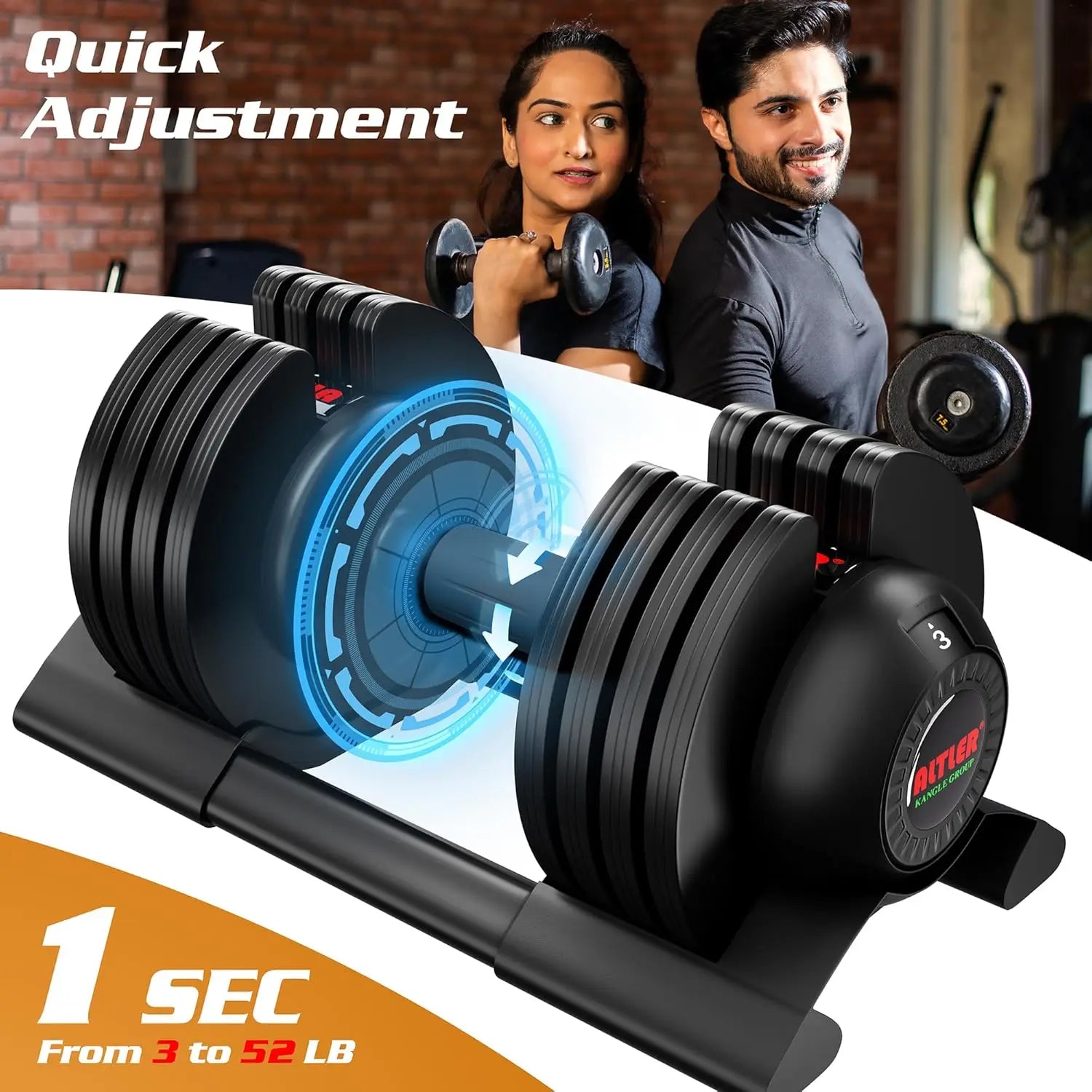 Adjustable Dumbbell Set - 22LBS to 52LBS with Tray