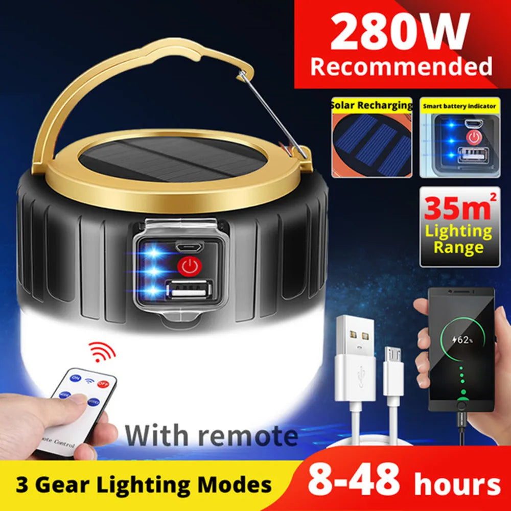 Solar LED Camping Light — Waterproof, Portable & Rechargeable Lantern