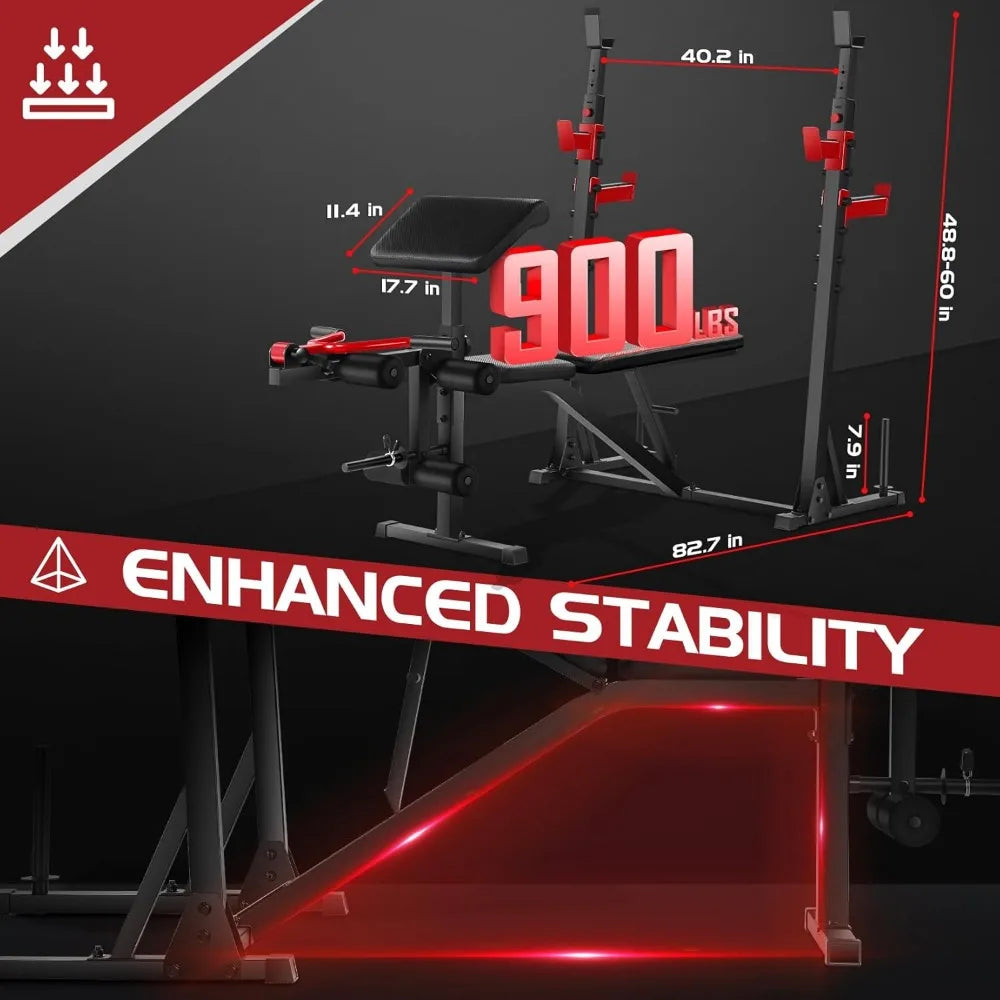 900LBS Weight Bench Set with Squat Rack & Preacher Curl for Home Gym