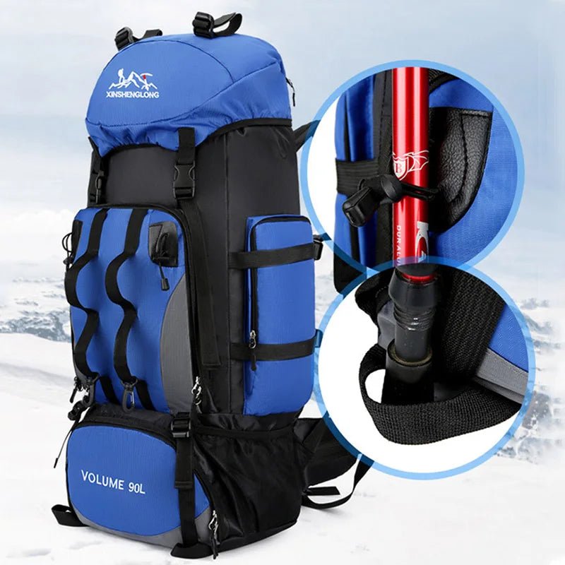90L Waterproof Hiking Camping Backpack Trekking Bag Rucksack
