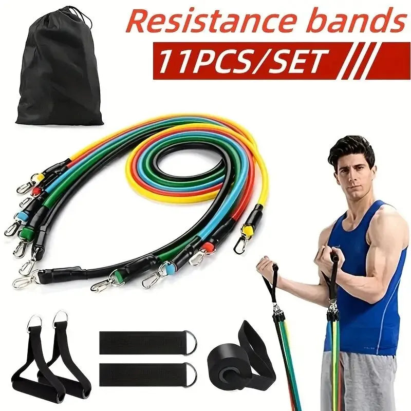 11pcs TPE Resistance Band Set - Elastic Training Bands with Handles & Door Anchor