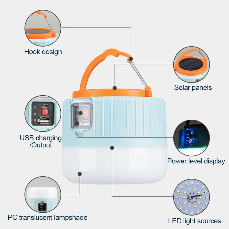 Solar LED Camping Light — Waterproof, Portable & Rechargeable Lantern