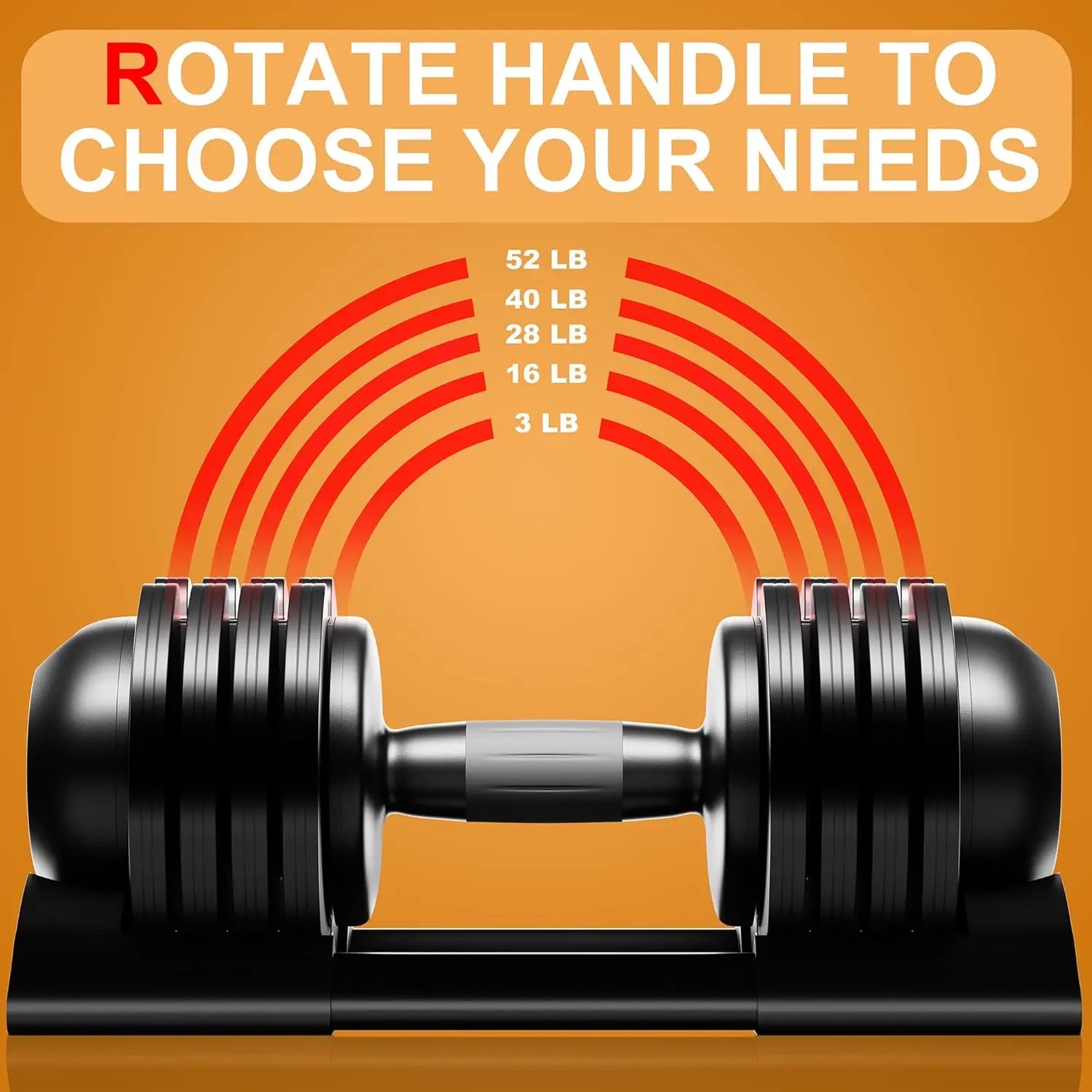 Adjustable Dumbbell Set - 22LBS to 52LBS with Tray